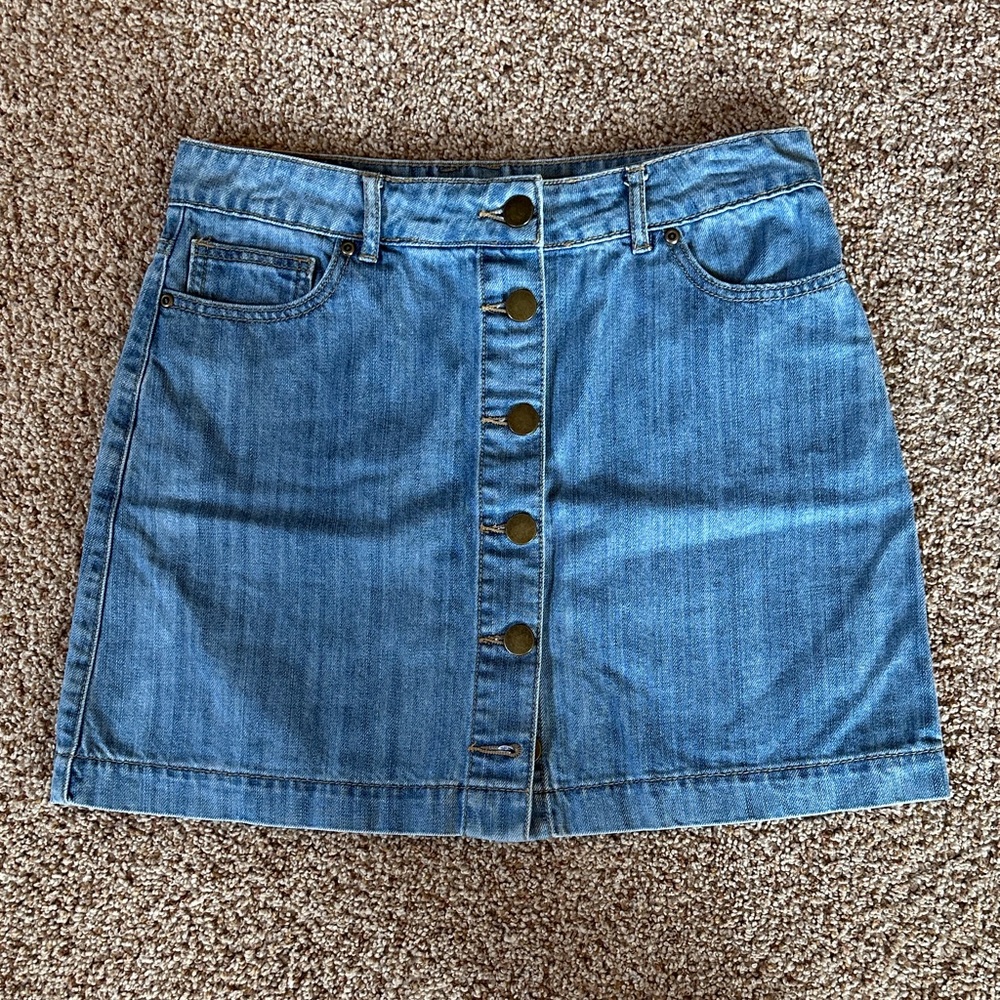 Forever 21 Blue Button-Up Jean Mini Skirt
